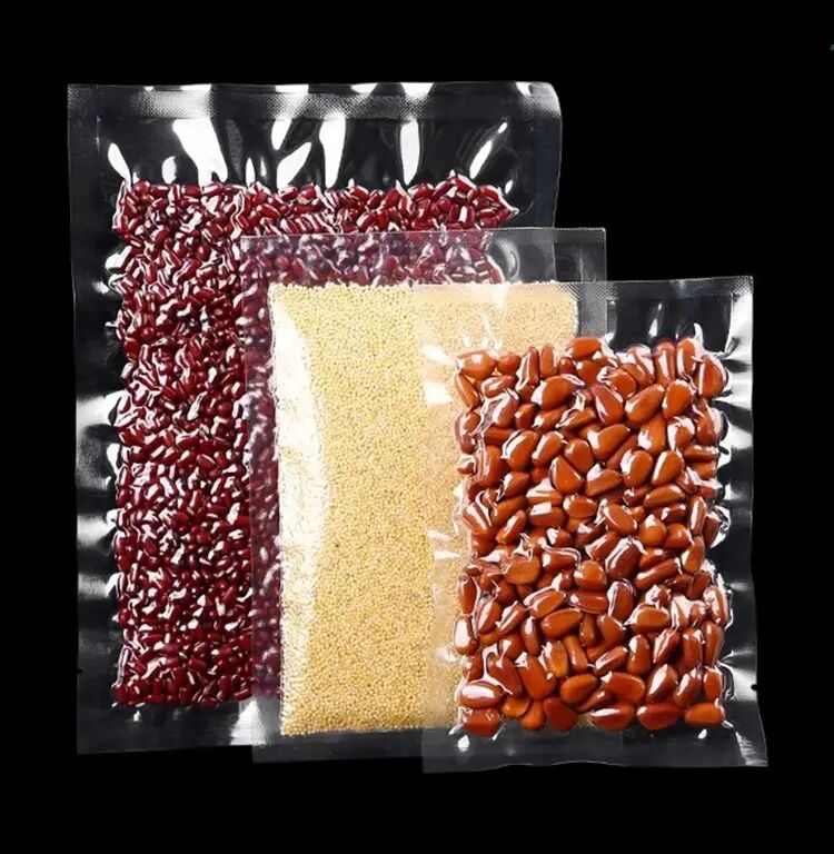 কারখানার সরাসরি বিক্রয় কাস্টম তিন পক্ষের সিল নাইলন খাদ্য প্যাকেজিং ব্যাগ, উচ্চ স্বচ্ছ ভ্যাকুয়াম খাদ্য ব্যাগ, পিই প্লাস্টিকের ব্যাগ, 100pcs